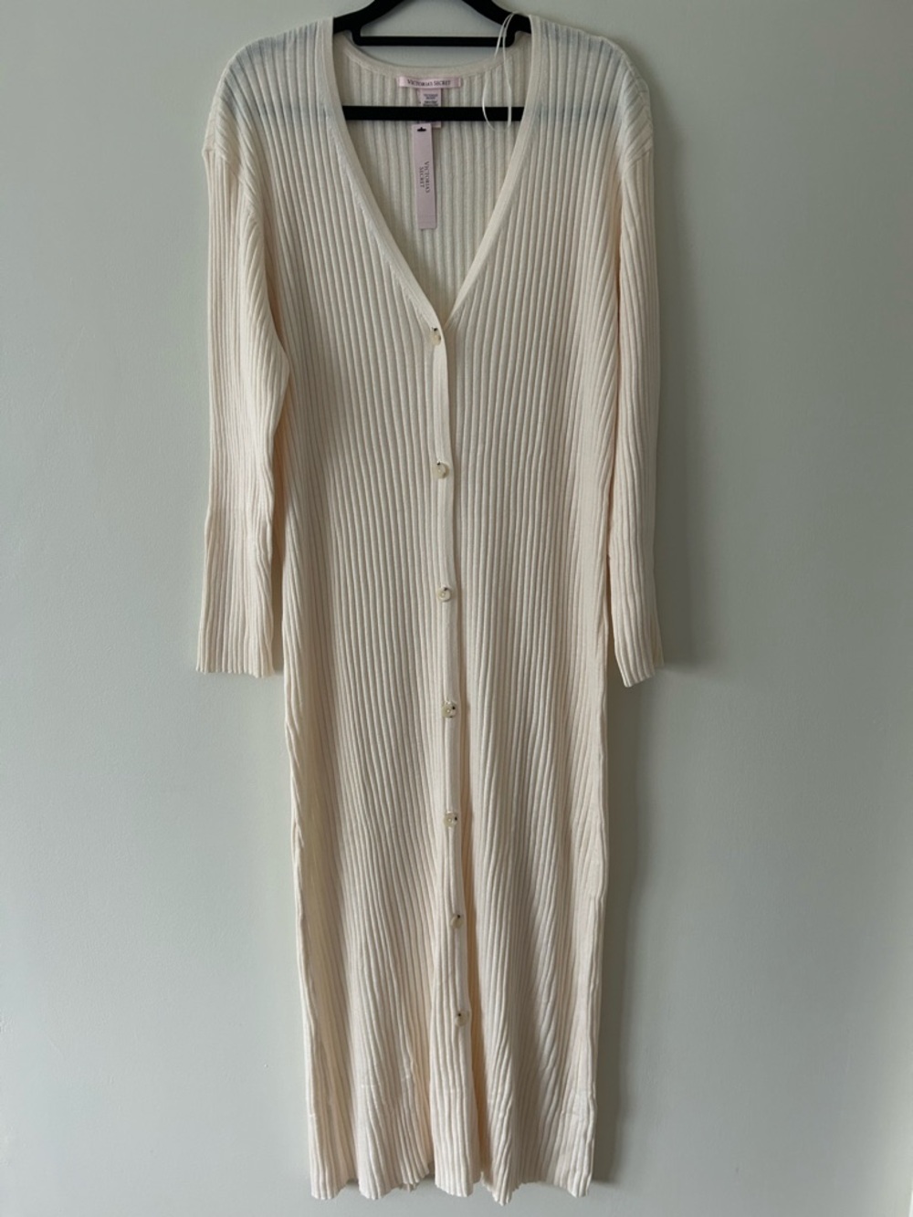 Victoria's Secret Cream Ribbed V-Neck Cardigan Sweater Dress